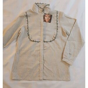 Chic Plaid Blouse with Ruffle Detail